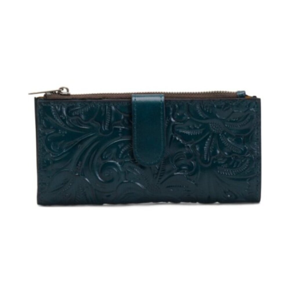 PATRICIA NASH Nazari Blue Coral Tooled Bifold RFID Leather Wallet